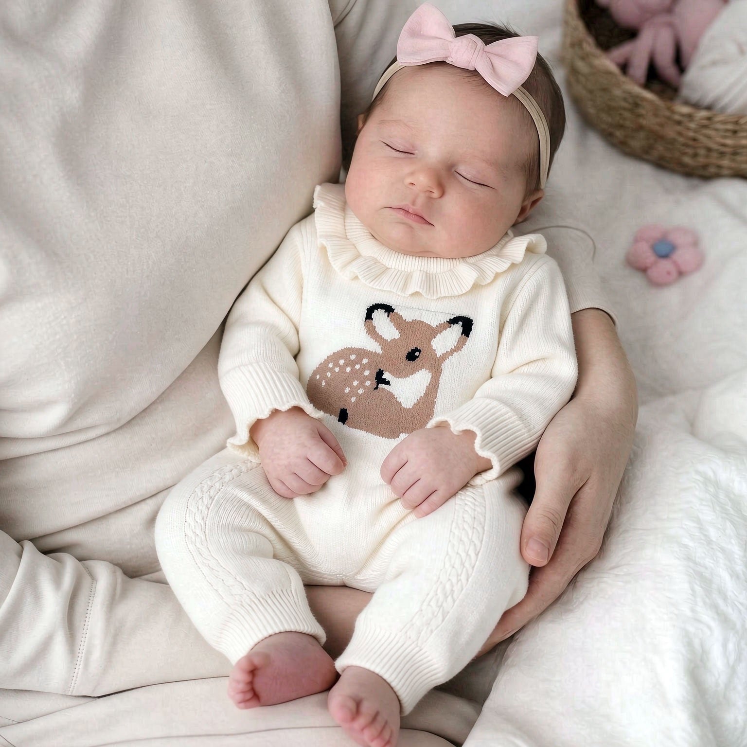 Cozy Elk Printed Long Sleeve Baby Knit Jumpsuit