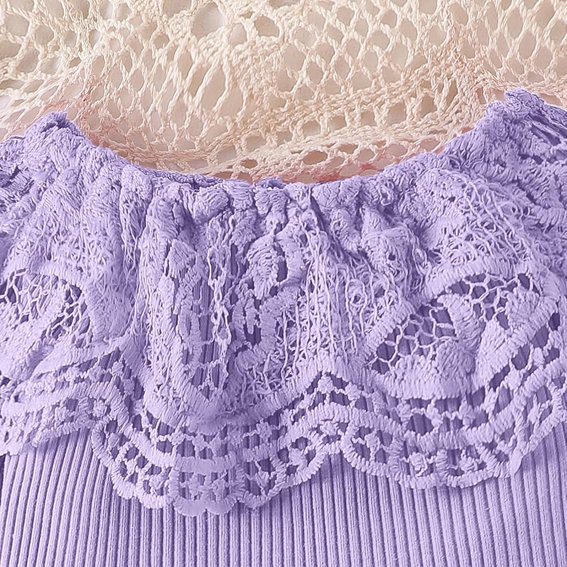 2PCS Charming Baby Girl Lace Eyelet Long Sleeve Denim Set