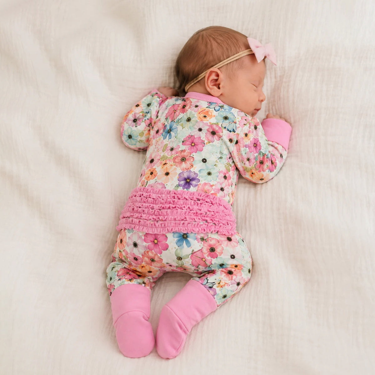 Pretty Floral Print Ruffle Long Sleeve Baby Girl Jumpsuit