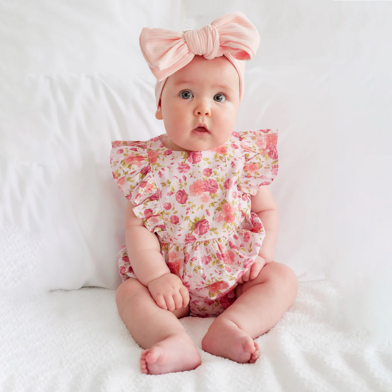 Lovely Floral Printed Flutter Sleeve Baby Romper