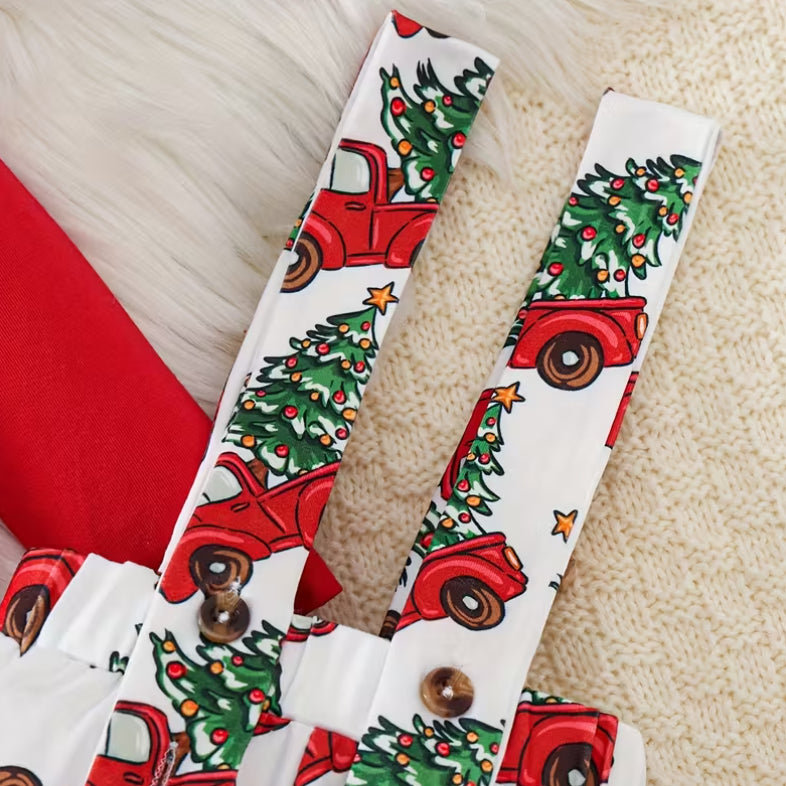 3PCS My First Christmas Letter Car Printed Overalls Baby Set