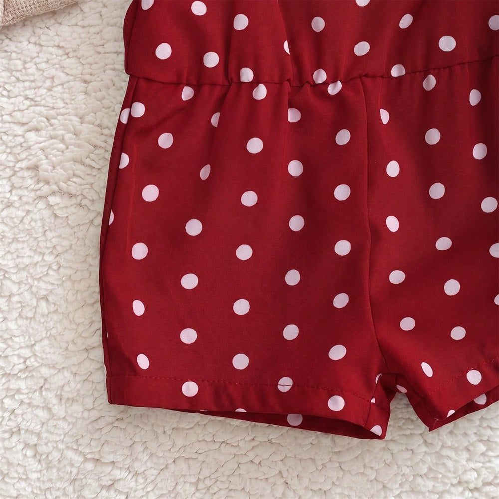 2PCS Fashion Polka Dot Printed Sleeveless Baby Jumpsuit