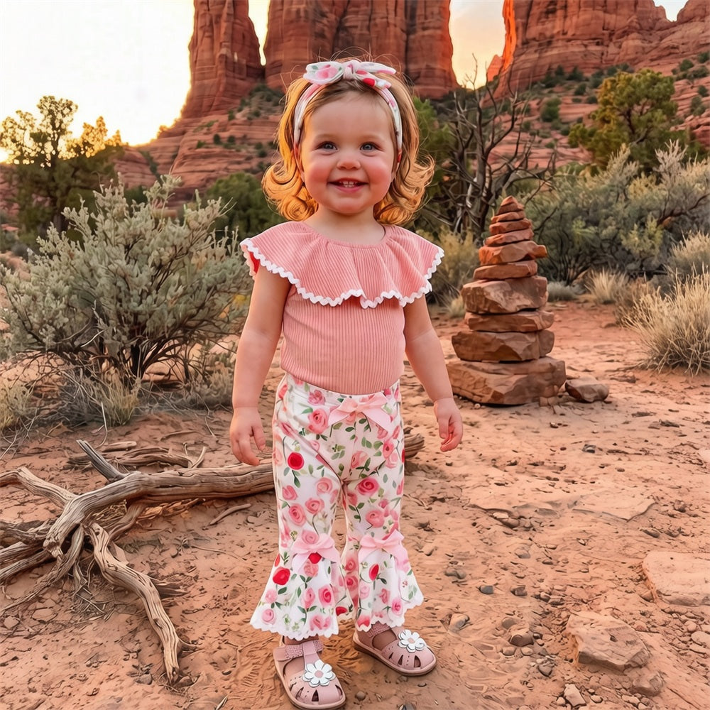 3PCS Pretty Floral Print Flutter Sleeve Baby Set