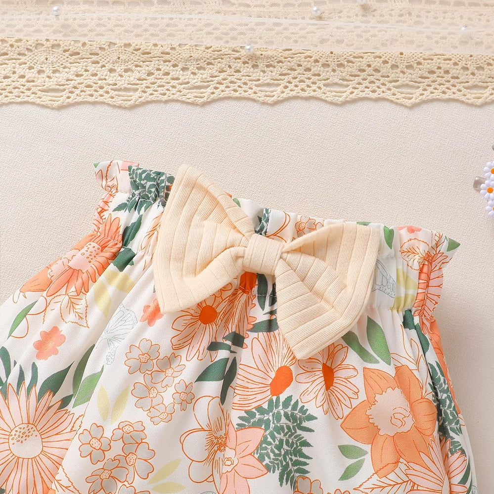 3PCS Classy Floral Print Flounce Sleeve Baby Set
