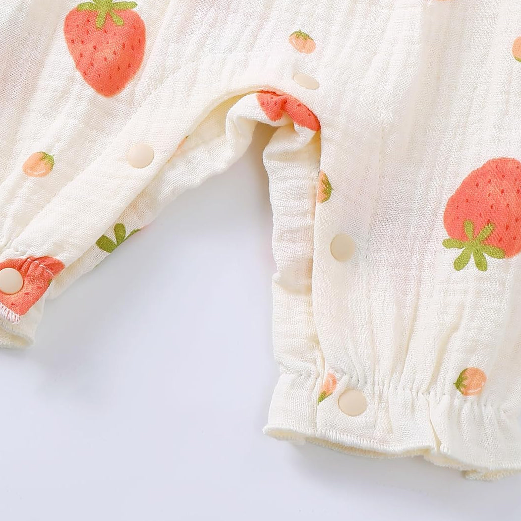 2PCS Sweet Strawberry Printed Sleeveless Baby Jumpsuit
