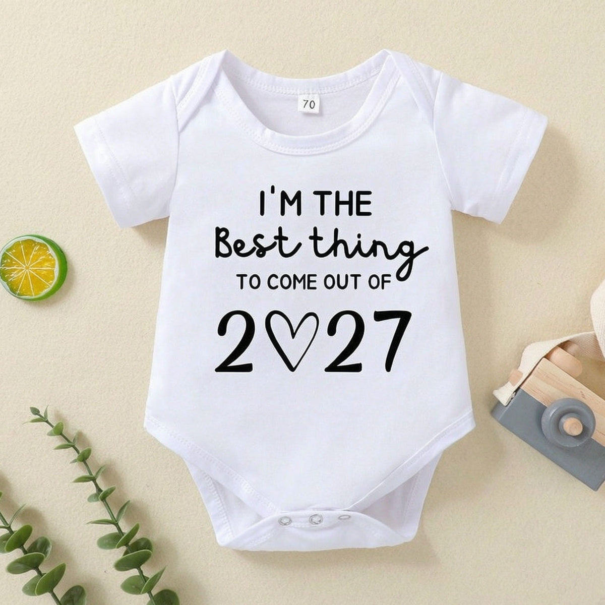 Cute Best Thing 2027 Letter Print Short Sleeve Baby Romper