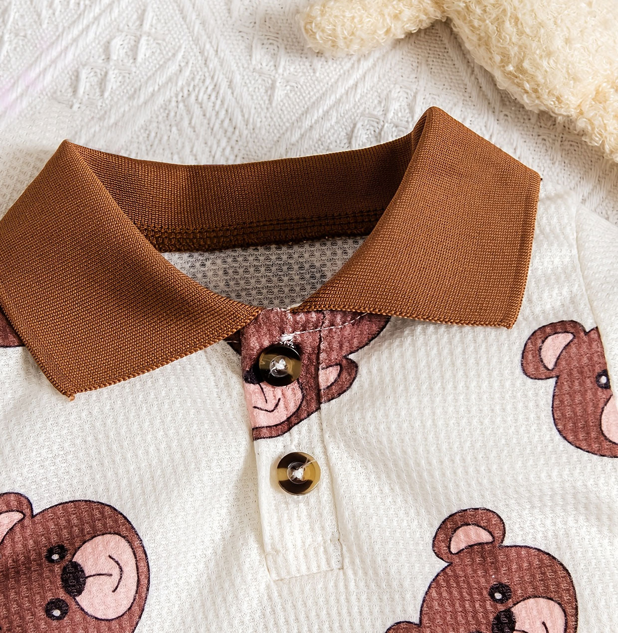 Cute Bear Printed Short Sleeve Polo Neck Baby Jumpsuit