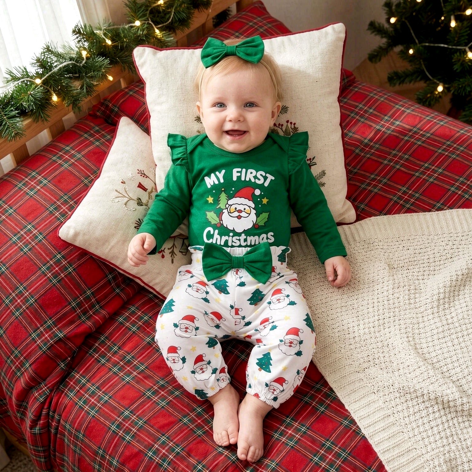 3PCS Sweet My First Christmas Letter Santa Claus Printed Baby Set