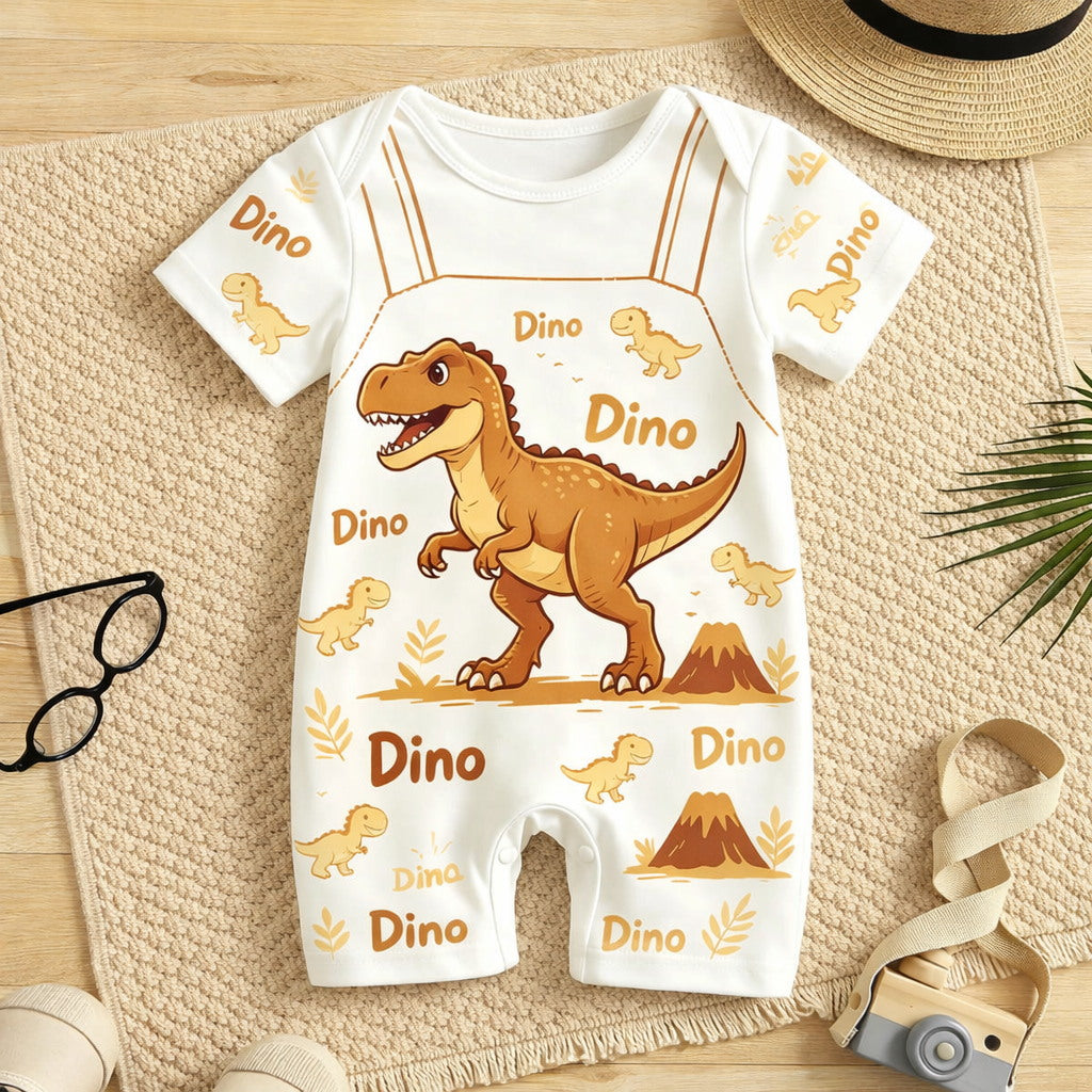 Adorable Letter & Dinosaur Printed Short Sleeve Baby Jumpsuit