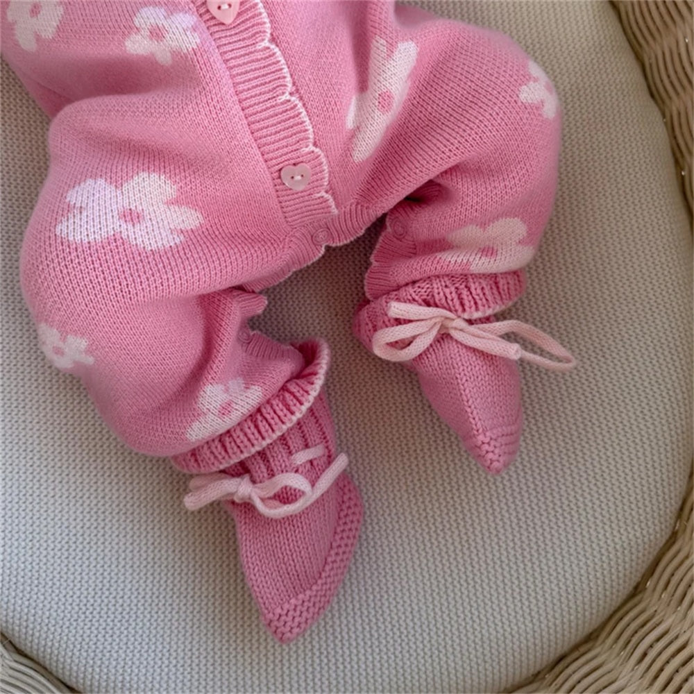 Grace Floral Printed Knitted Long Sleeve Baby Girl Jumpsuit