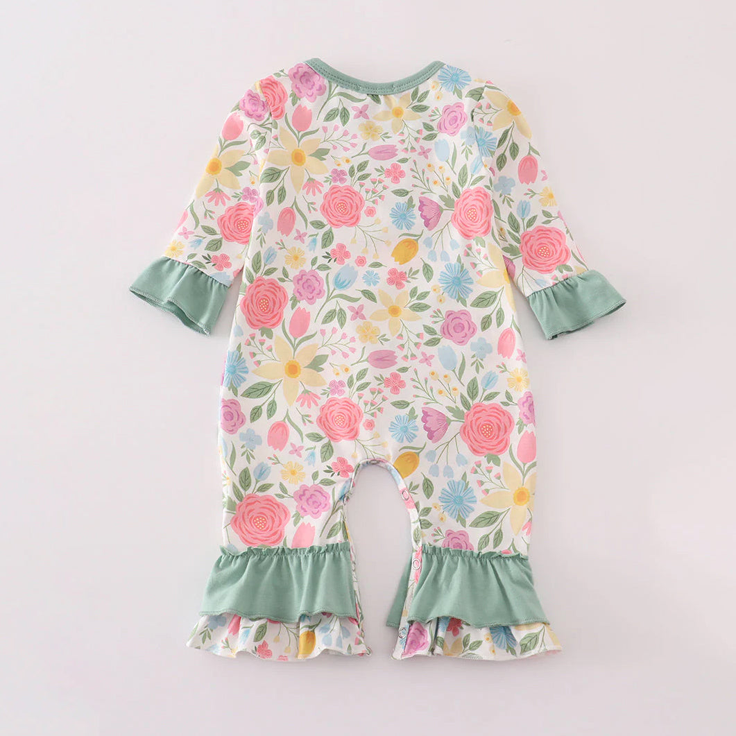Trend Floral Printed Long Sleeve Baby Girl Jumpsuit