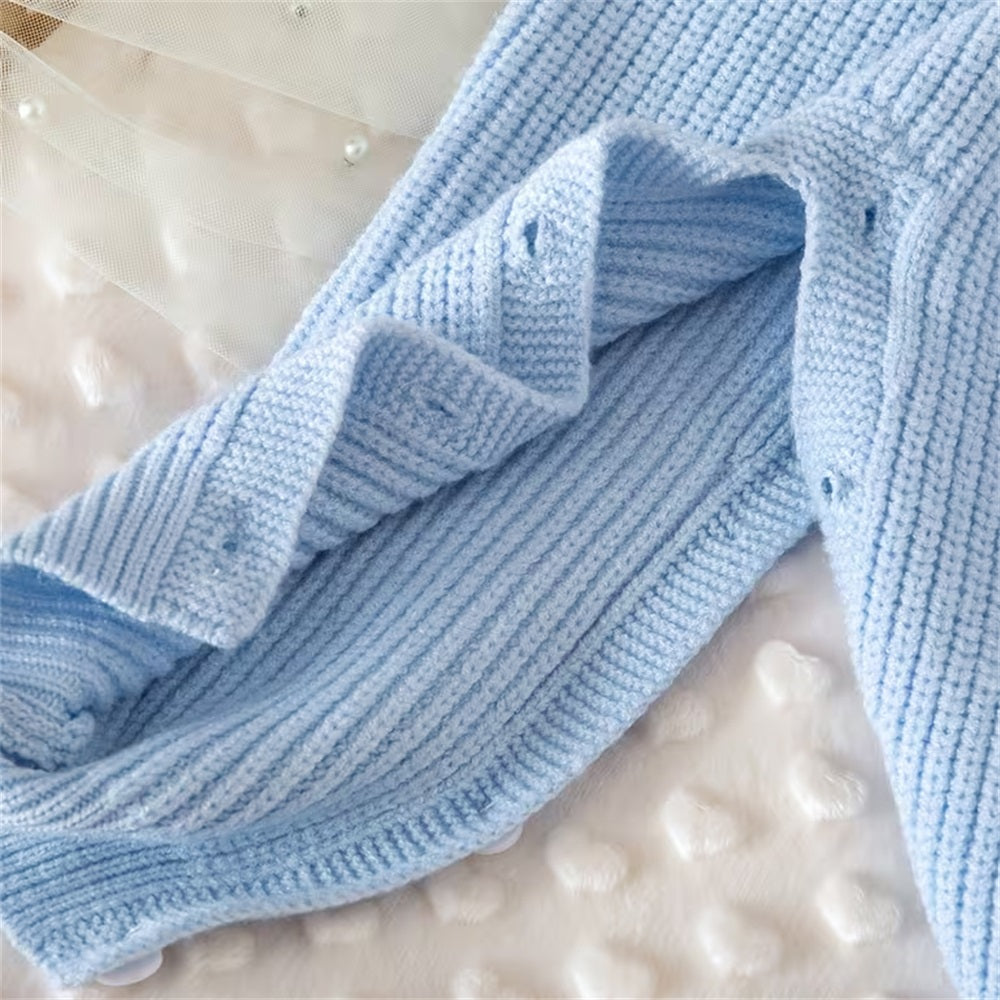 Sweet Bow Long Sleeve Knitted Baby Jumpsuit