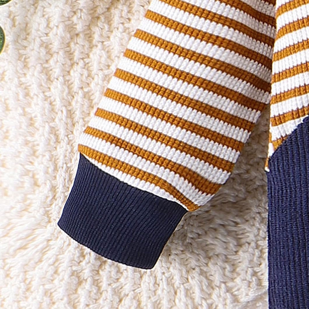 Cute Faux Layered Dog Applique Stripe Print Hooded Baby Jumpsuit