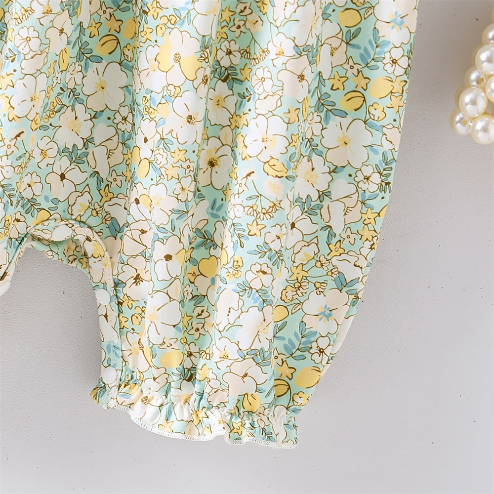 Fresh Floral Printed Short Sleeve Baby Jumpsuit