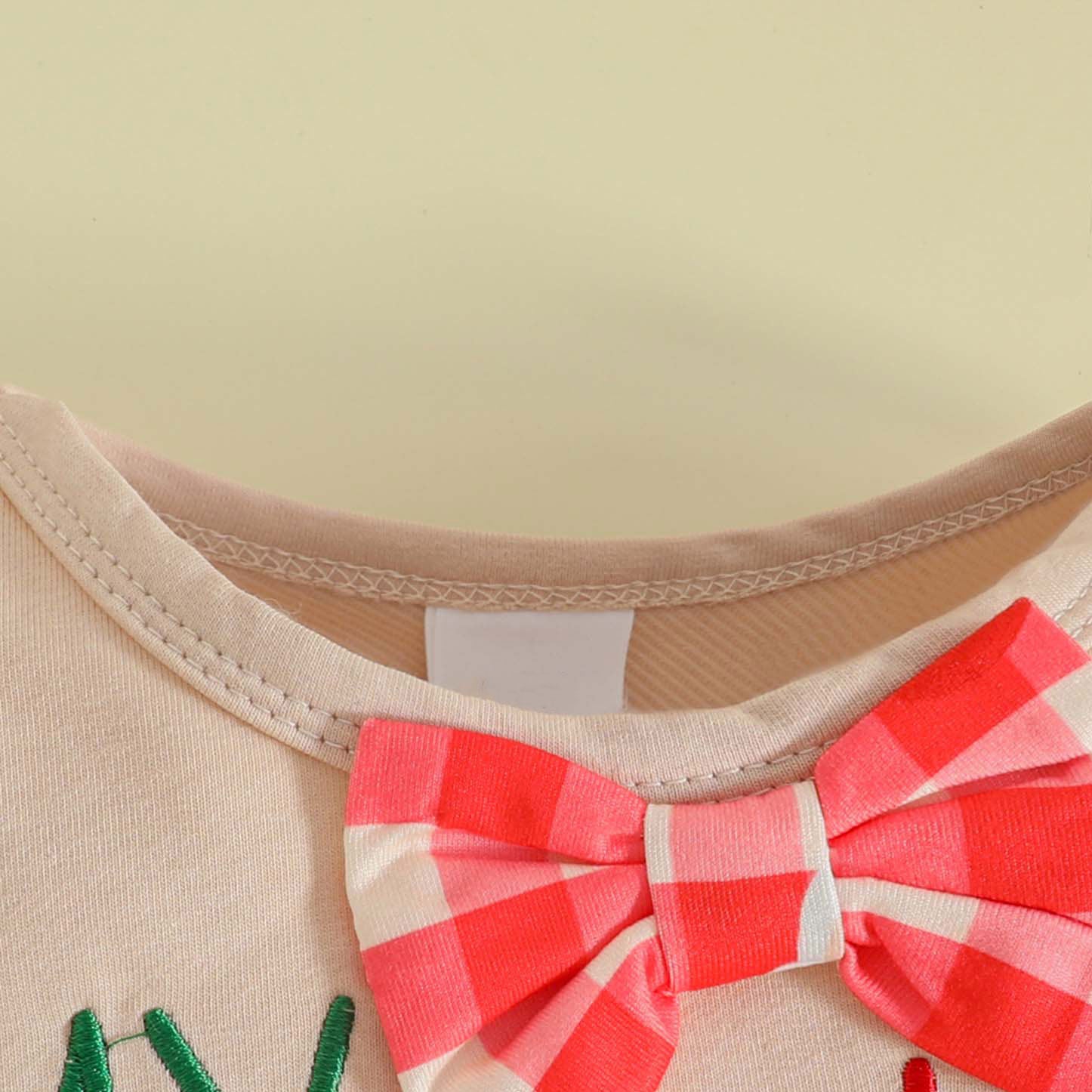 3PCS My First Christmas Santa Embroidery Plaid Overalls Baby Set