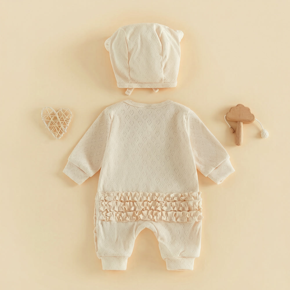 2PCS Sweet Solid Color Long Sleeve Ruffle Baby Jumpsuit