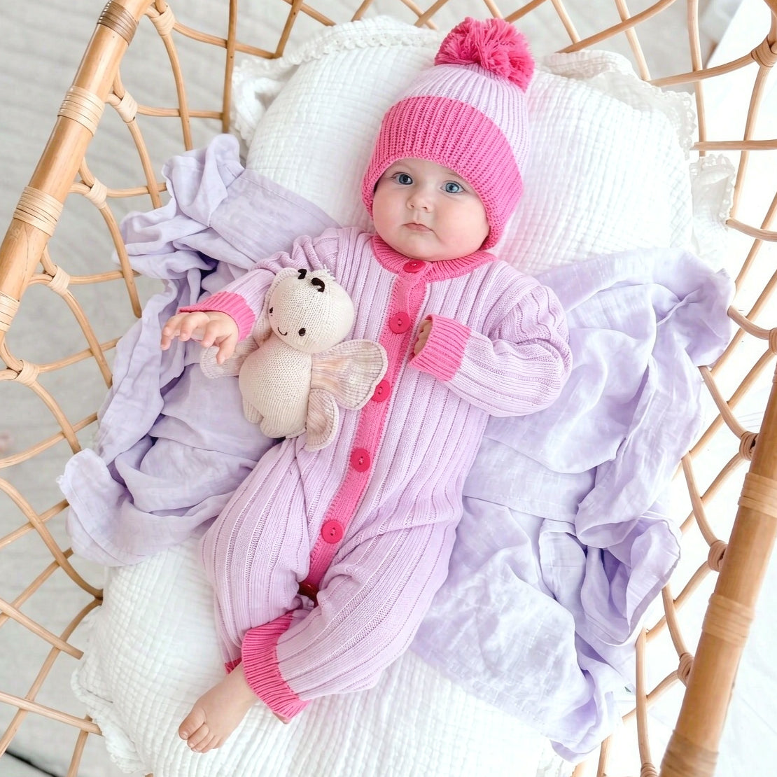 2PCS Dreamy Color Blocking Knit Long Sleeve Baby Jumpsuit