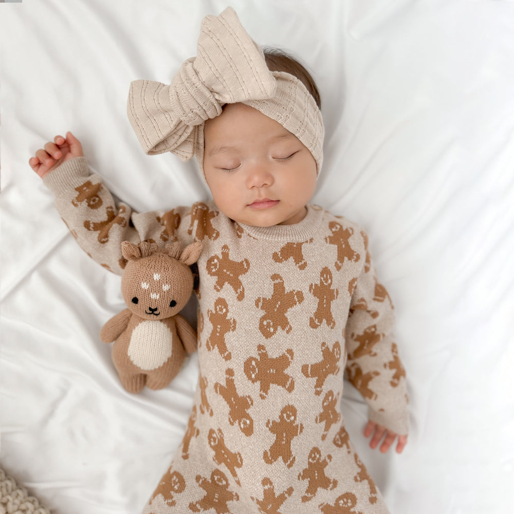 Cozy Gingerbread Printed Knit Long sleeve Baby Jumpsuit