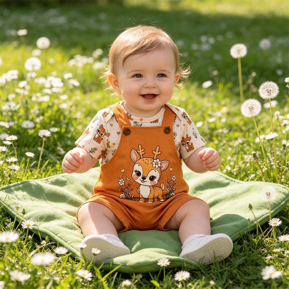 2PCS Lovely Giraffe Floral Printed Short Sleeve Baby Set