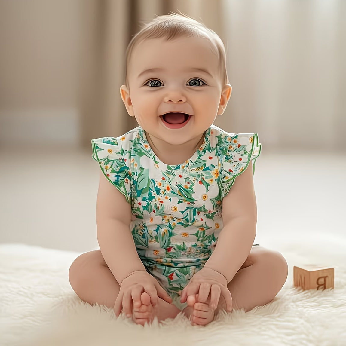 Vibrant Floral Printed Short Sleeve Baby Romper