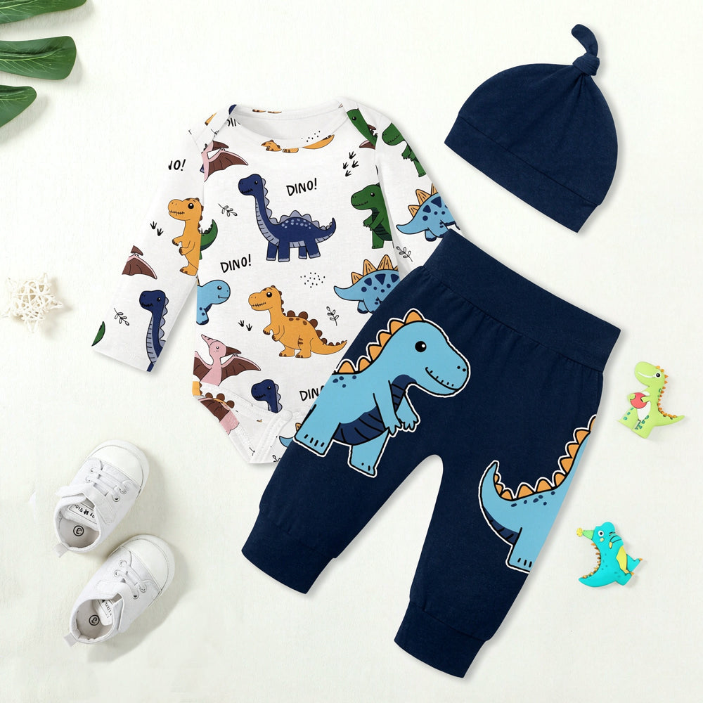 3PCS Cool Dinosaur Print Long Sleeve Baby Boy Set