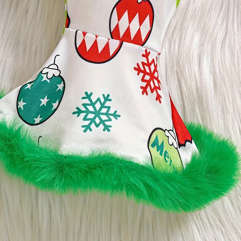 3PCS The Cute Girl Who Stole Christmas Letter Printed Flared Pants Baby Set