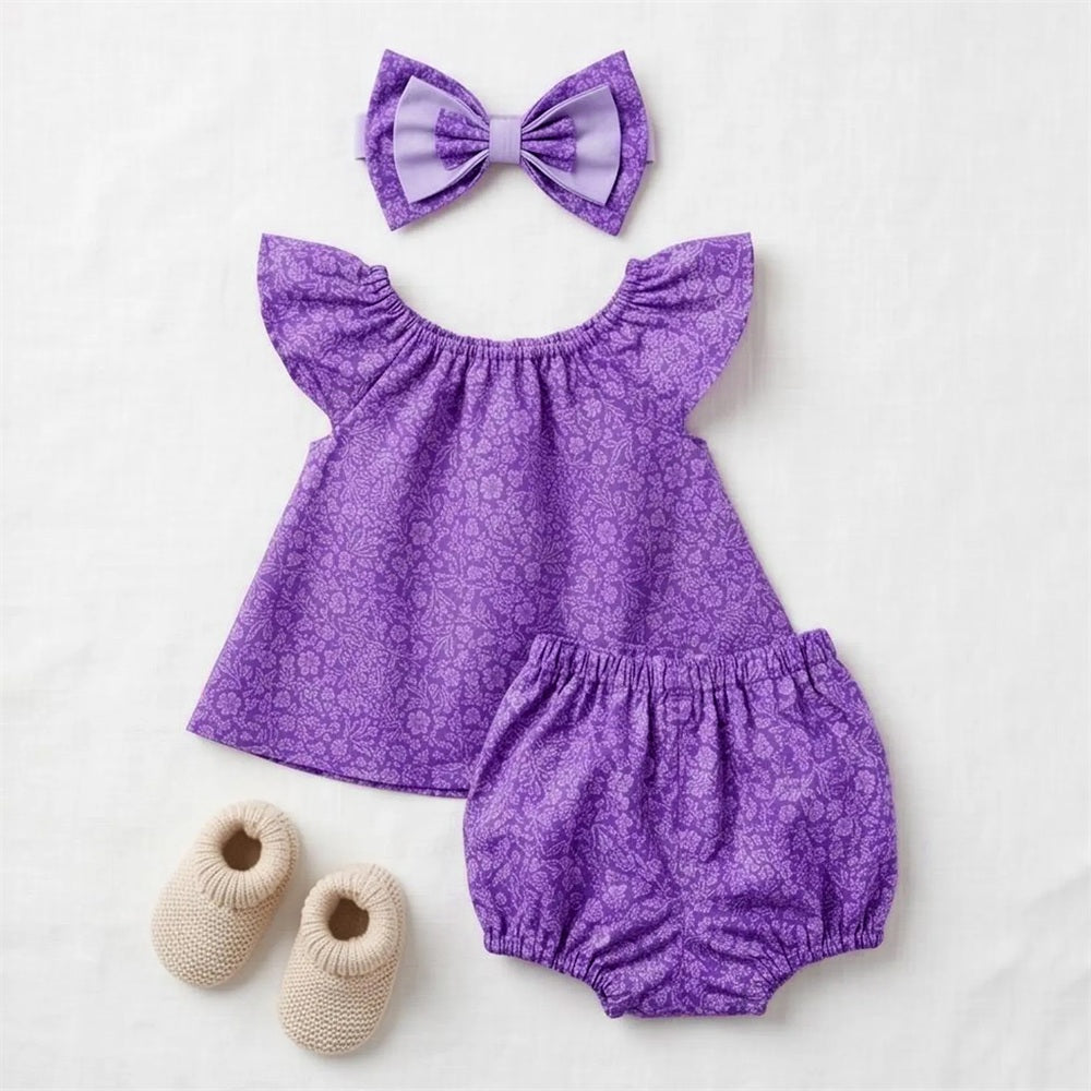 3PCS Classy Floral Printed Ruffled Flutter Sleeve Baby Set