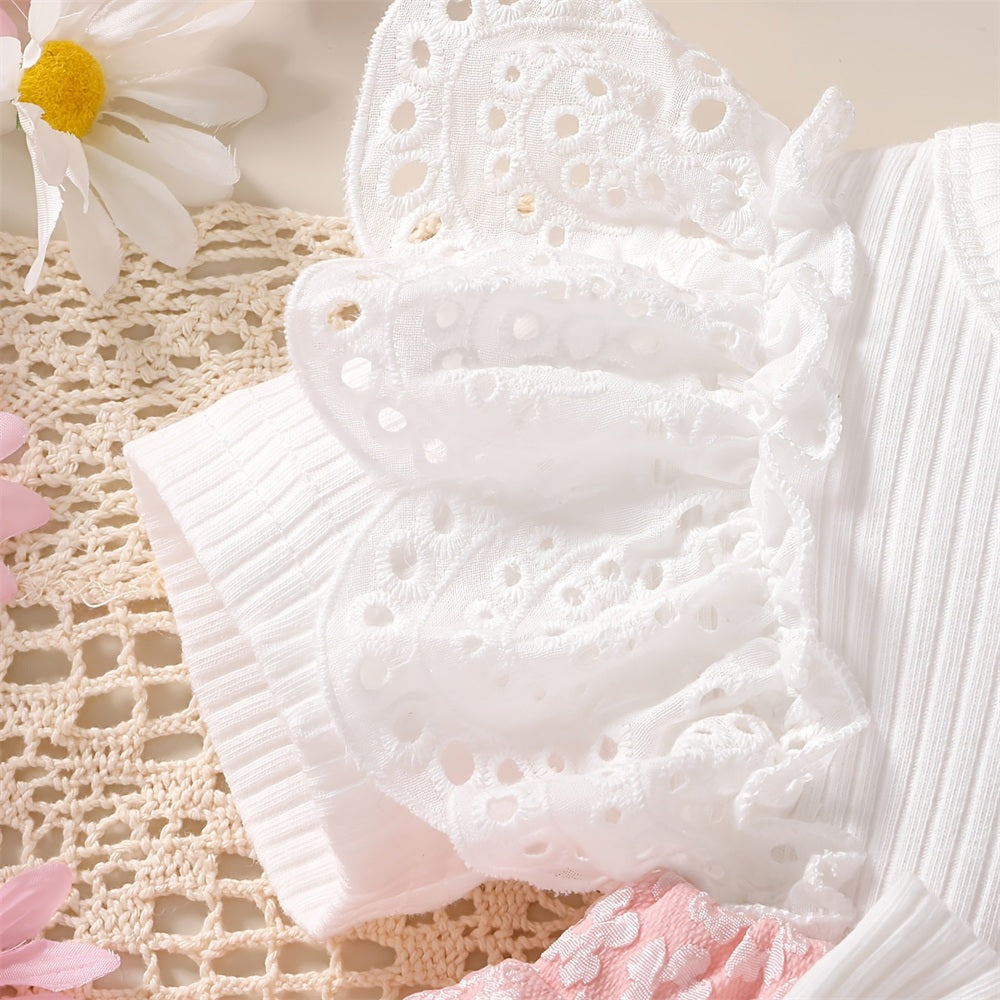 2PCS Cheerful Floral Print Short Sleeve Baby Girl Romper