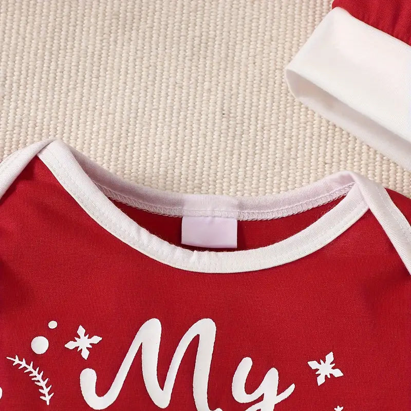 2PCS My First Christmas 2024 Letter Printed Baby Jumpsuit