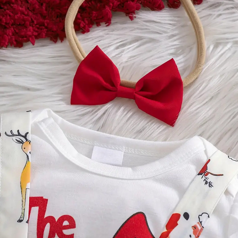 3PCS Christmas Santa Claus and Elk Letter Printed Long Sleeve Baby Set