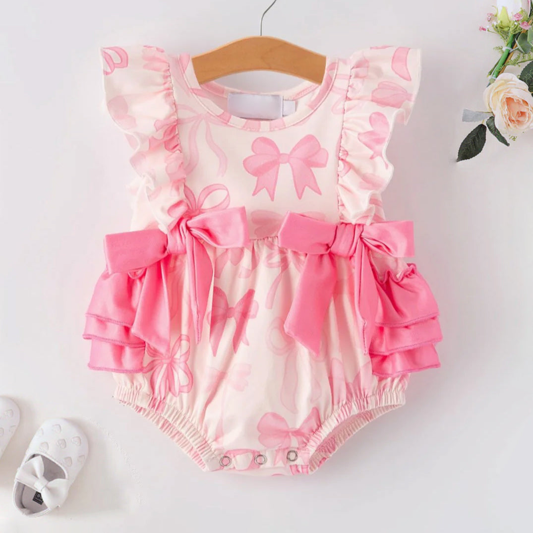 Quirky Bow Printed Sleeveless Baby Romper