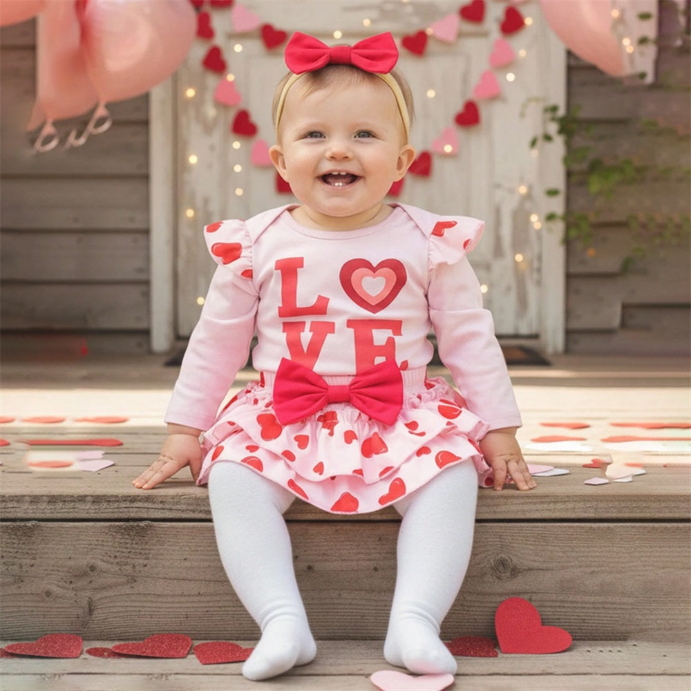 3PCS LOVE Letter Heart Print Long Sleeve Baby Set