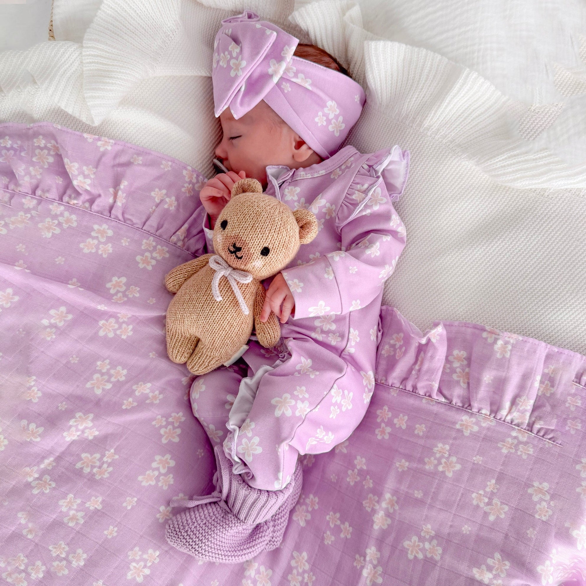 2PCS Grace Floral Printed Ruffle Zipper Baby Jumpsuit