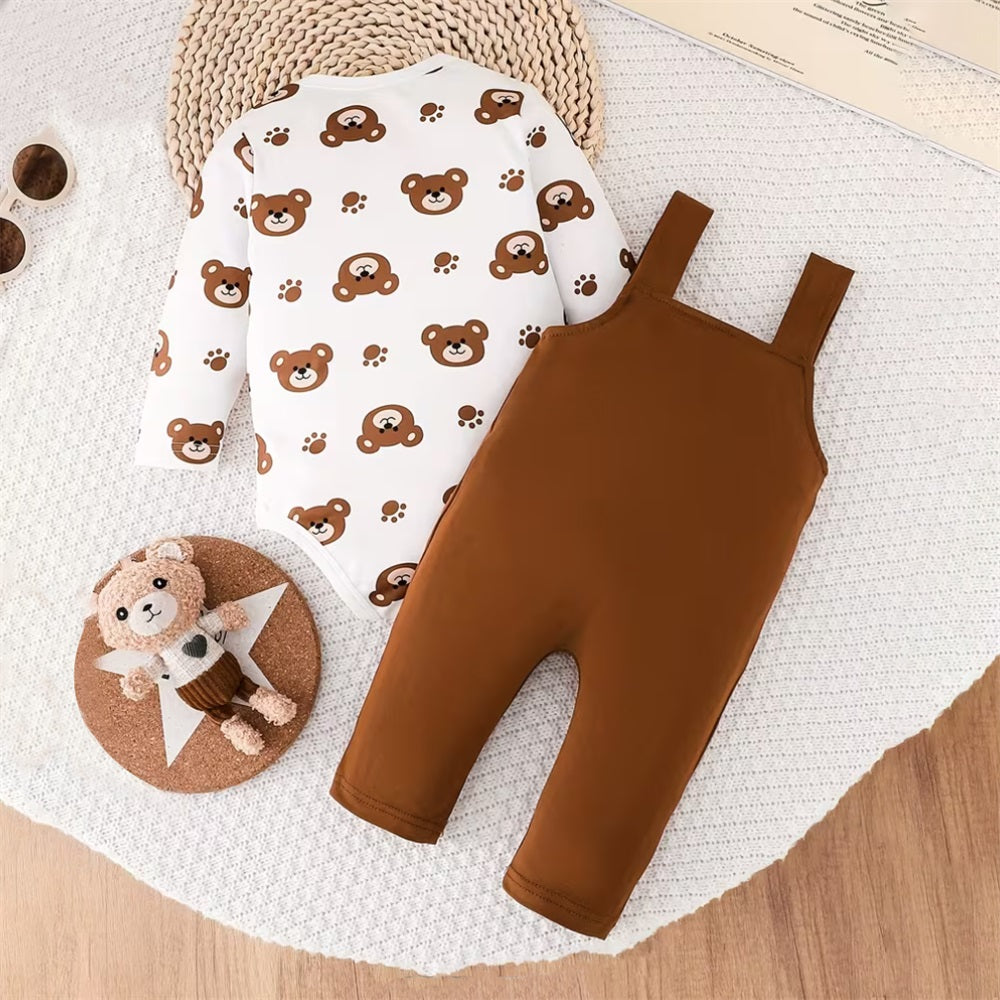 3PCS Mama's Cute Little Bear Letter Print Long Sleeve Baby Set