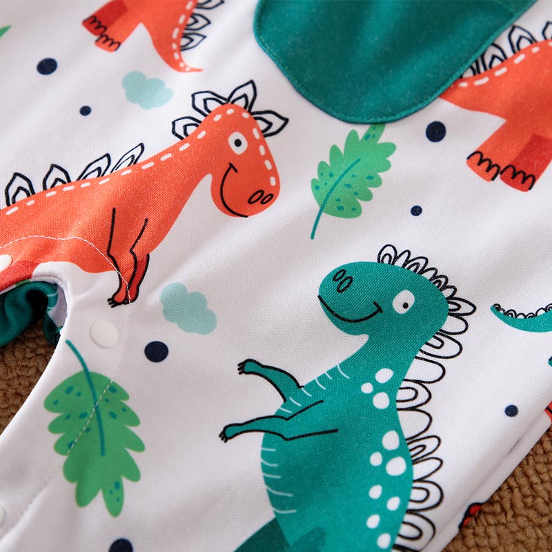 Lovely Cartoon Dinosaur Printed Long Sleeve Baby Jumpsuit