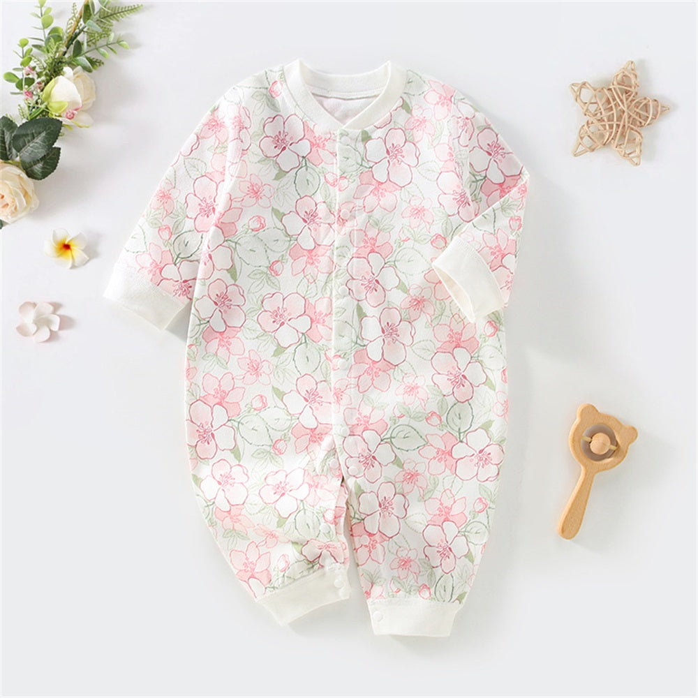 Pretty Allover Floral Print Long Sleeve Baby Jumpsuit