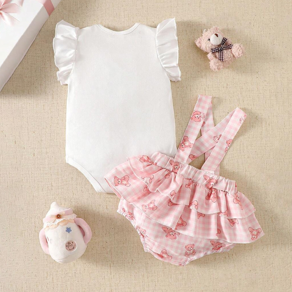 2PCS Gorgeous Bear Print Flounce Sleeve Baby Set