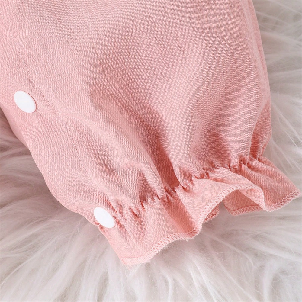2PCS Pretty Color Blocking Lace Long Sleeve Baby Jumpsuit