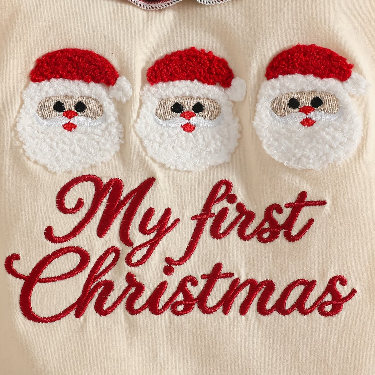 Baby Girl Letter Embroidery Santa Applique Plaid Print Long Sleeve Jumpsuit