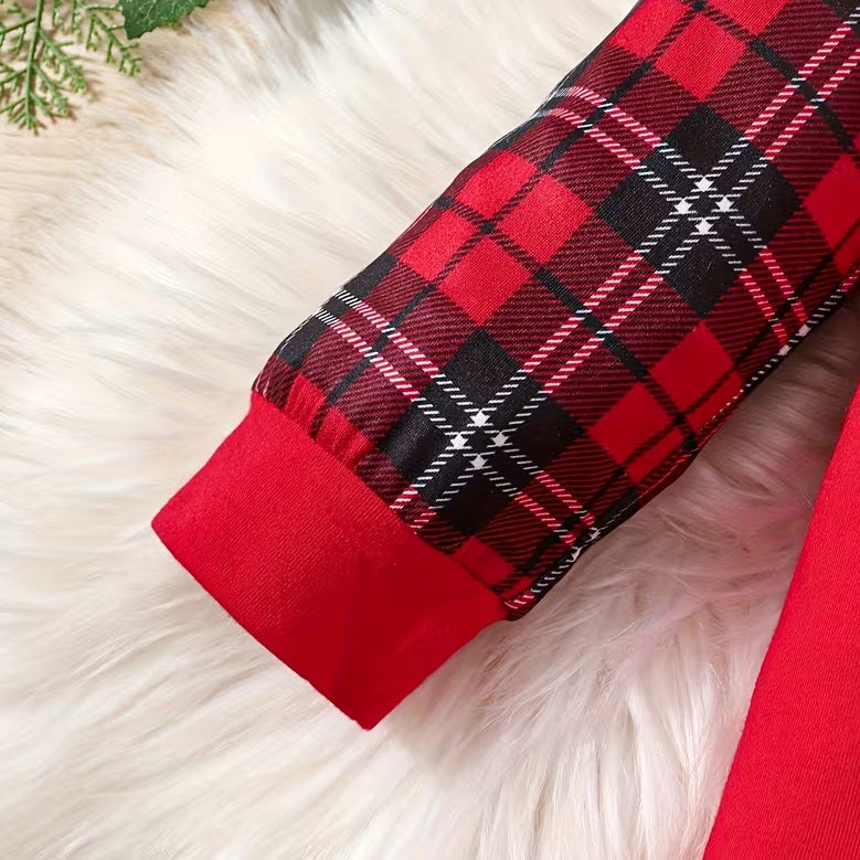 My 1st Christmas Letter Reindeer Plaid Print Baby Hoodie Jumpsuit