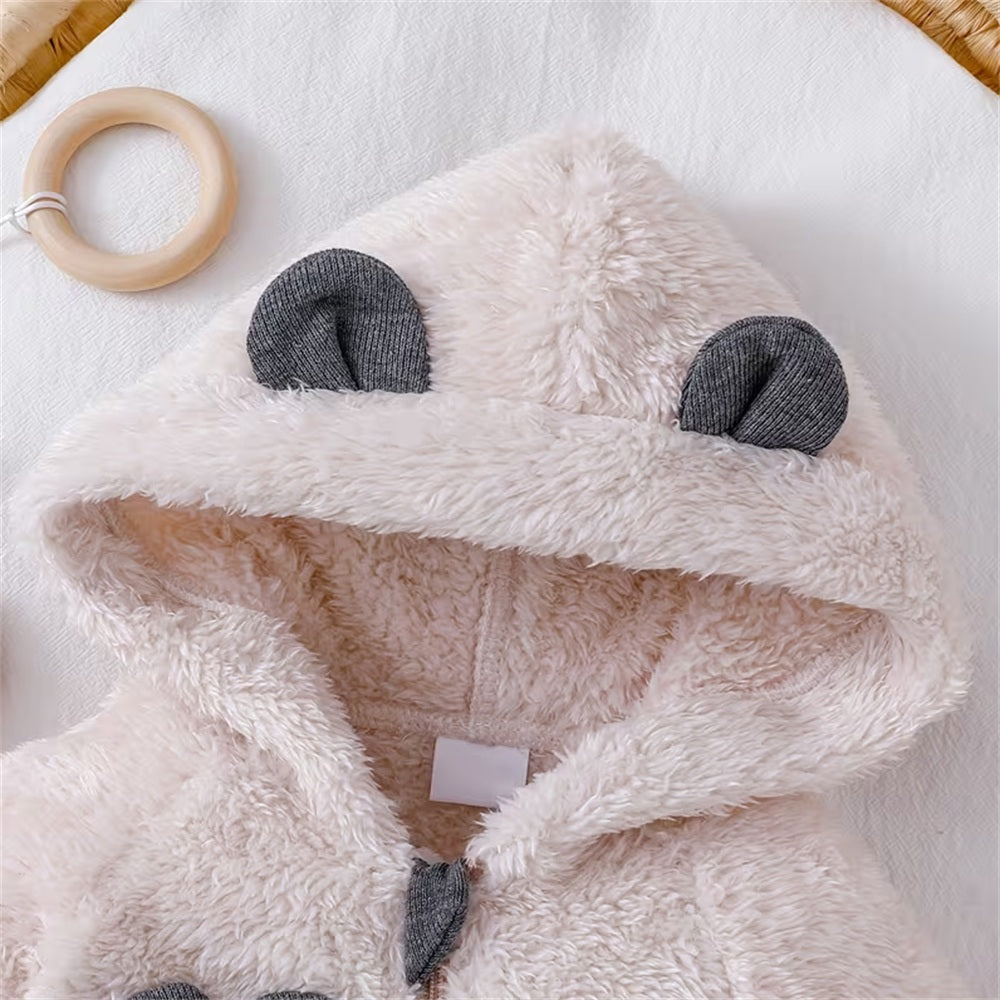 Fuzzy Puppy Printed Zipper Long Sleeve Baby Hoodie Jumpsuit