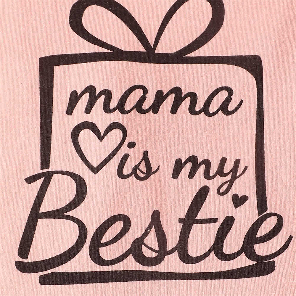 3PCS Mama Is My Bestie Letter Rabbit Print Short Sleeve Baby Set