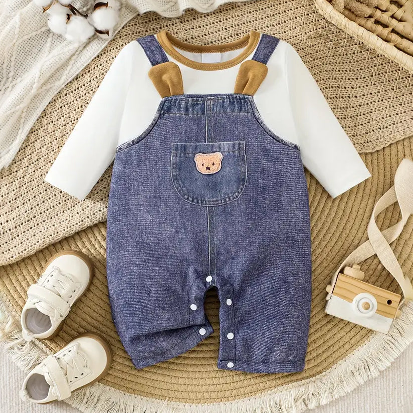 Lively Bear Printed Long Sleeve Baby Jumpsuit