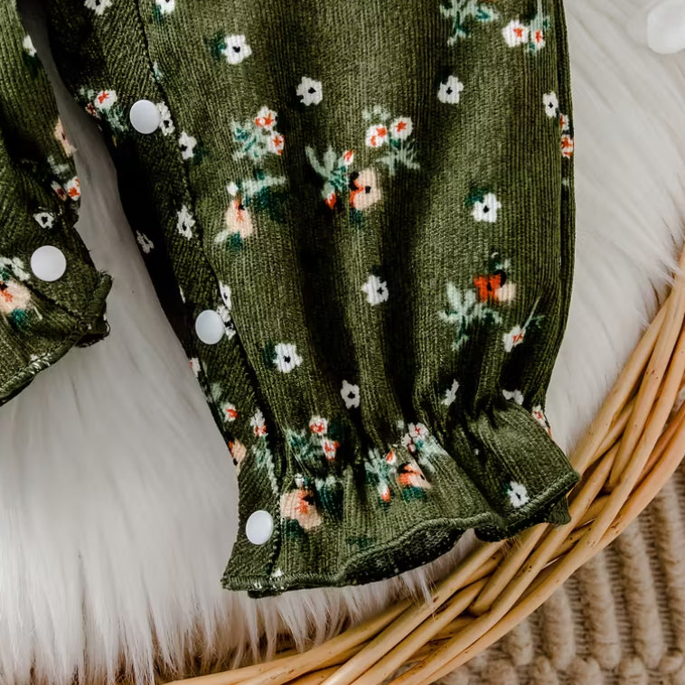 2PCS Cheerful Floral Printed Long Sleeve Baby Girl Jumpsuit