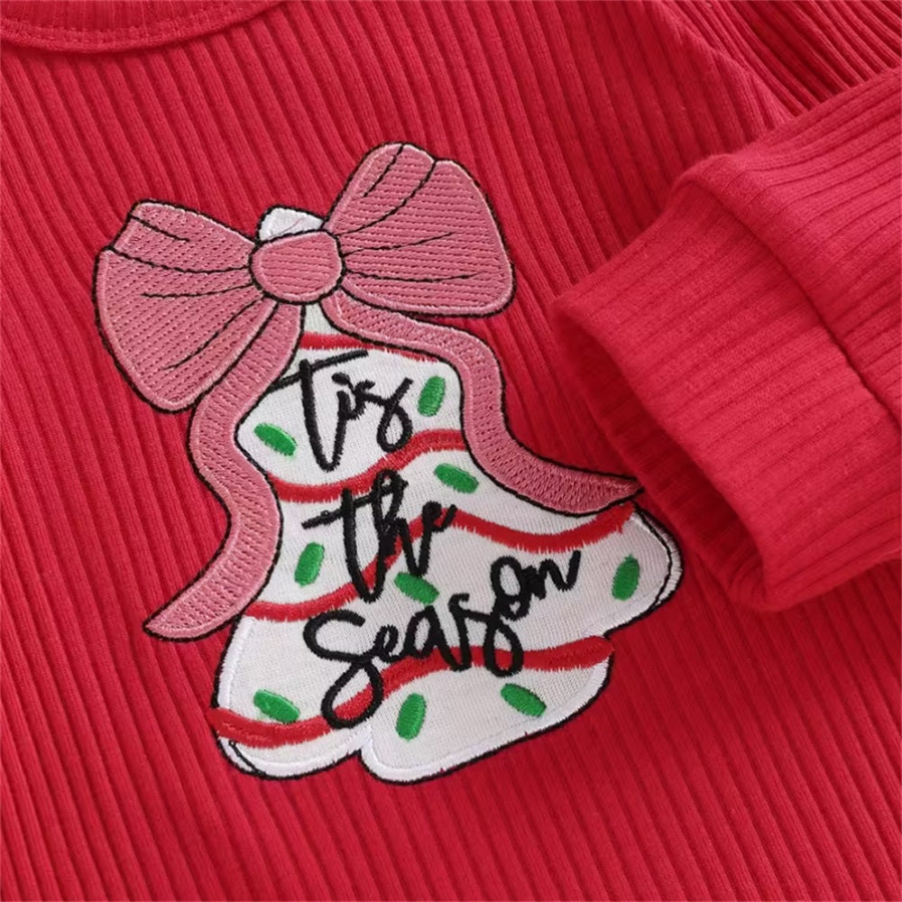 3PCS Christmas Tree and Bow Print Long Sleeve Baby Set
