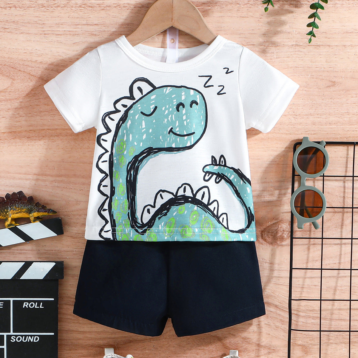 2PCS Cute Cartoon Dinosaur Printed Baby Boy Set