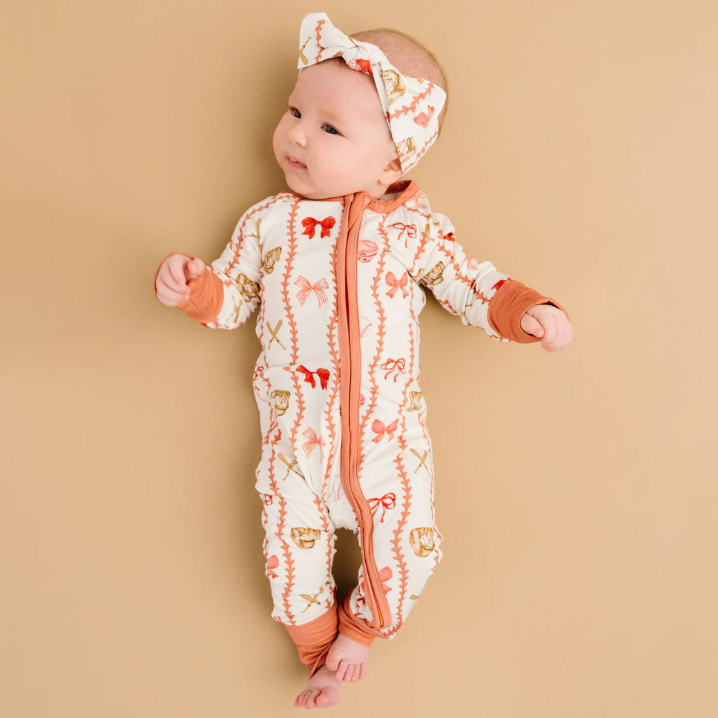 2PCS Refined Bow Print Long Sleeve Zipper Baby Jumpsuit