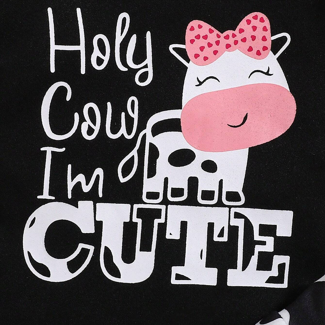 4PCS Holy Cow I AM Cute Cow Printed Long Sleeve Baby Set