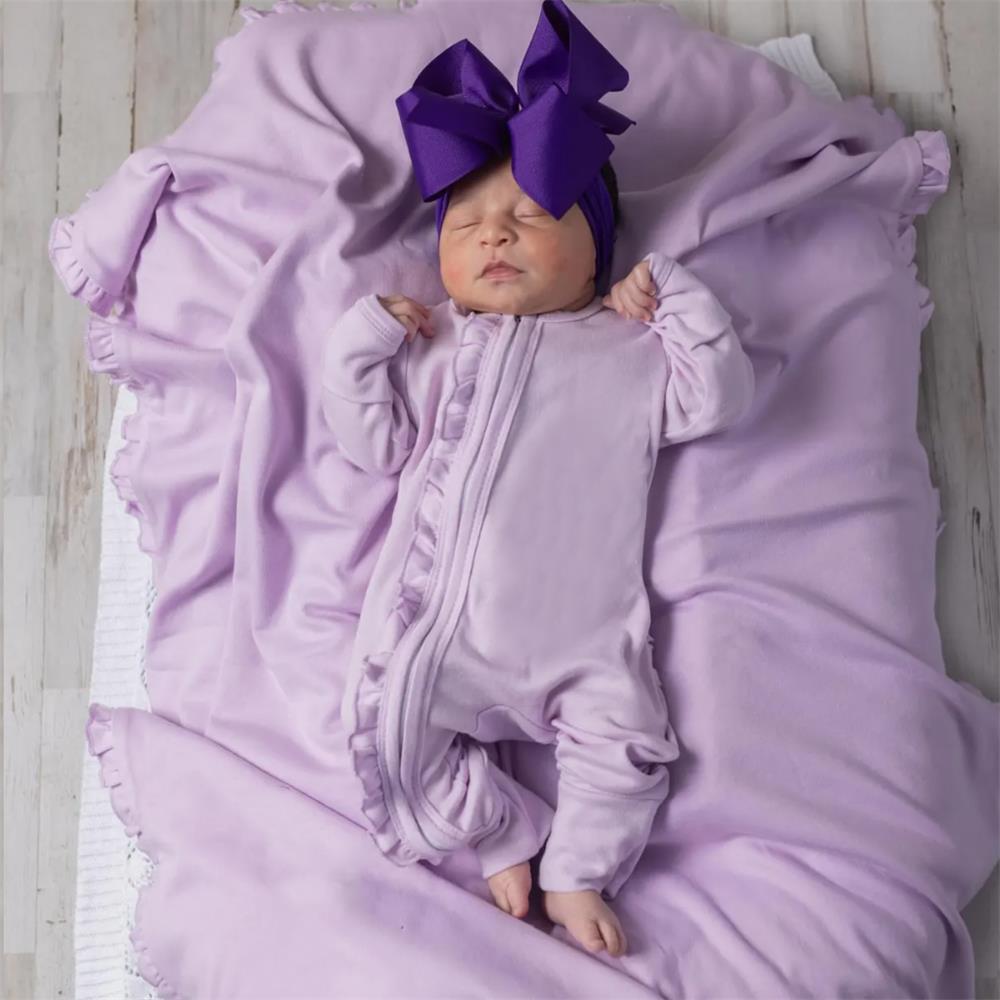 Comfy Solid Color Long Sleeve Ruffle Zipper Baby Jumpsuit