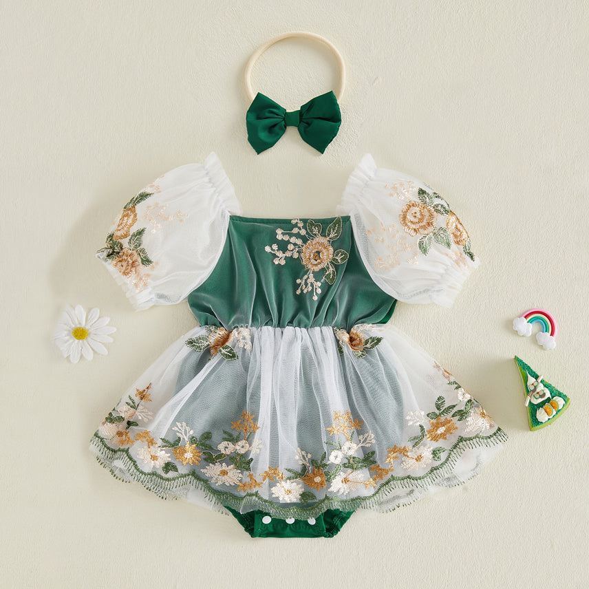 2PCS Graceful Floral Embroidery Short Sleeve Baby Romper